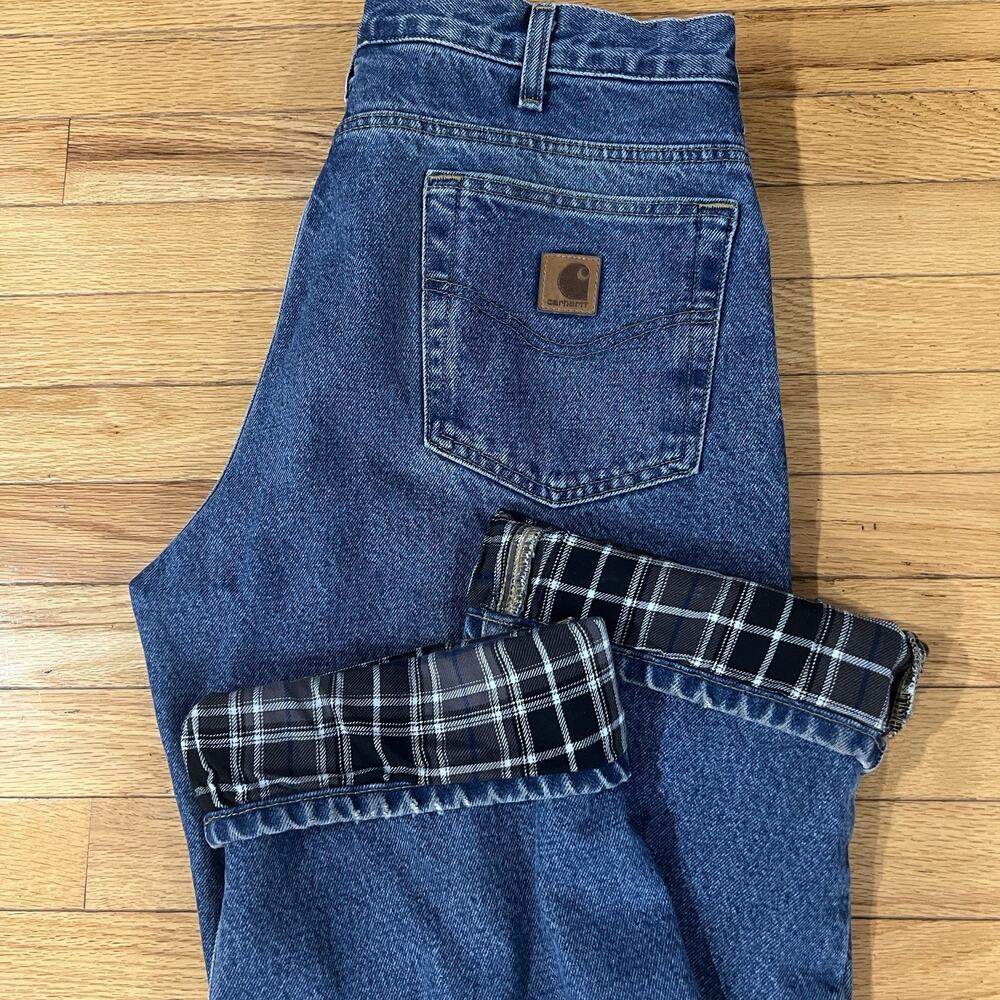Vintage Carhartt Jeans Flannel Lined 34x30 Blue Denim Relaxed Straight B172 DST